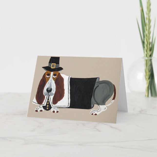 Cartão De Festividades Peregrino da acção de graças de Basset Hound (Frente)