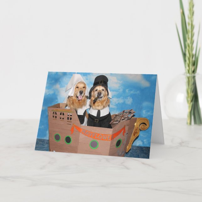 Cartão De Festividades Peregrinos Mayflower Thankgiving do golden (Frente)