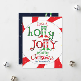 Cartão De Festividades Pernas de Elfo Holly Jolly Natal Flocos de Neve