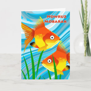 Cartão De Festividades Persian New Year, Nowruz Mobarak, Goldfish Scene
