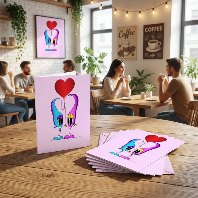 Cartão De Festividades Personagem de desenho animado do dia dos namorados (Here's a great card for Valentine's Day!)