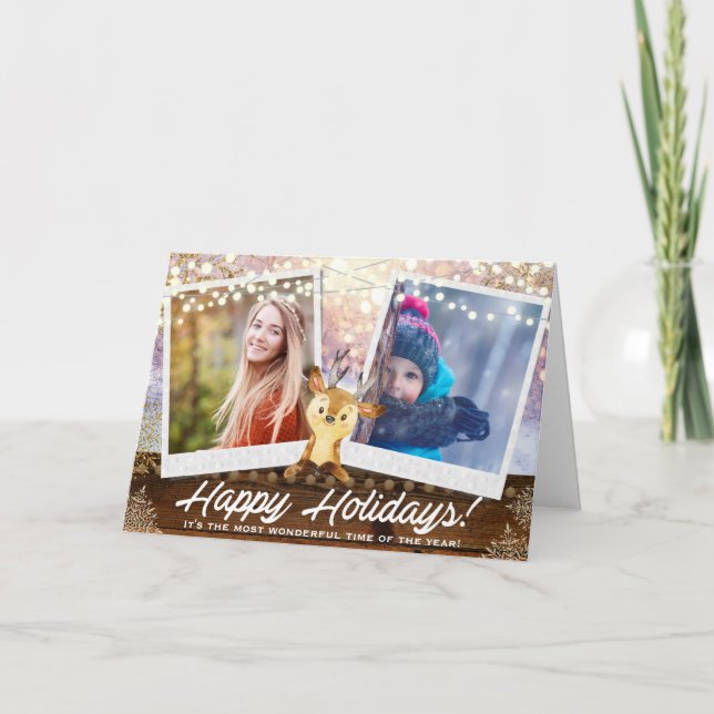 Cartão De Festividades Personalização da rena da floresta & da foto das (Frente)