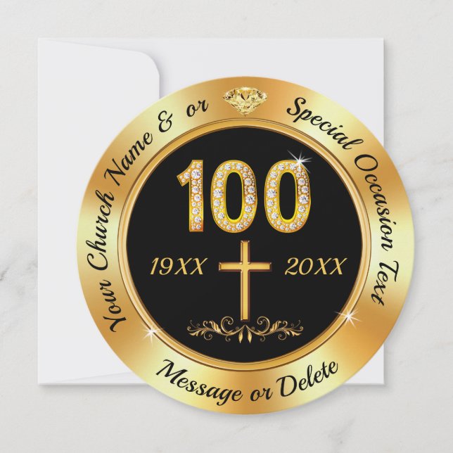 Cartão De Festividades Personalizado, Aniversário de 100 Anos da Igreja,  (Frente)