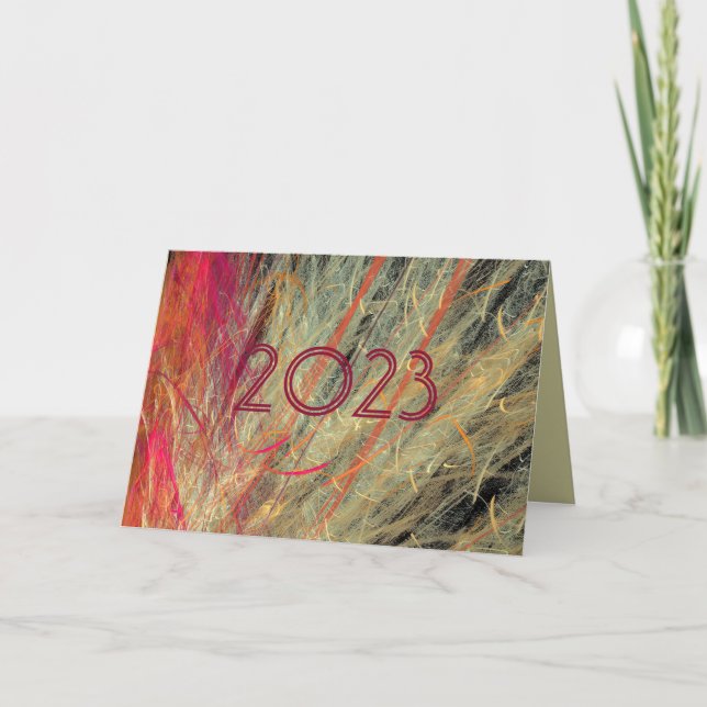 Cartão De Festividades Personalizado de Ano Novo Fratural de penas (Frente)