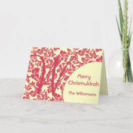 Cartão De Festividades Personalizado e monograma - Damasco vermelho Chris