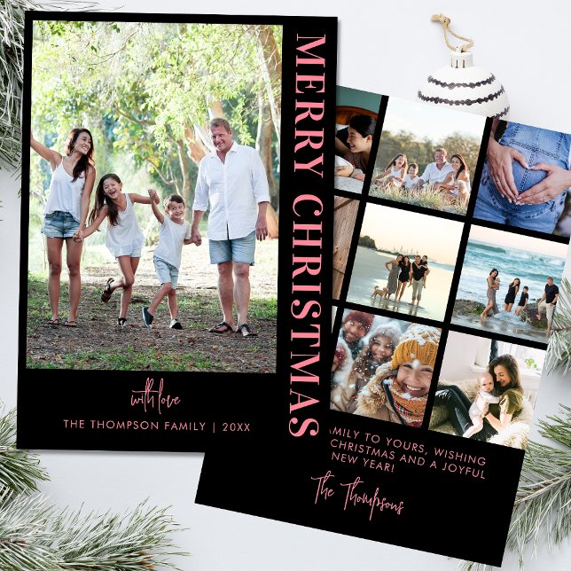 Cartão De Festividades Personalizado Moderno 10 Fotos da Família Minimali (Criador carregado)