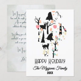 Cartão De Festividades Personalizado RetroMinimalista Gatos Pretos e Galh