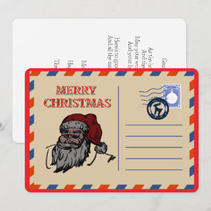 Cartão De Festividades Personalizado Vintage Retro Papai Noel Vermelho Na