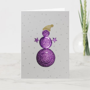 Cartão De Festividades Personalizar boneco de neve roxo e estrelas pratea
