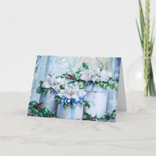 Cartão De Festividades Personalizar Férias em Branco Vintage Azul