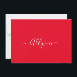 Cartão De Festividades Personalizar nome do script & mensagem, Vermelho<br><div class="desc">Personalize seu nome em texto de script branco e mensagem (ou deixe em branco) em fundo vermelho. Clique em “Personalizar” para alterar as cores e os estilos de letra.</div>