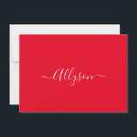 Cartão De Festividades Personalizar Nome e Mensagem do Script, Vermelho<br><div class="desc">Personalize seu nome em texto de script branco e mensagem (ou deixe em branco) em fundo vermelho. Clique em “Personalizar” para alterar as cores e os estilos de letra.</div>