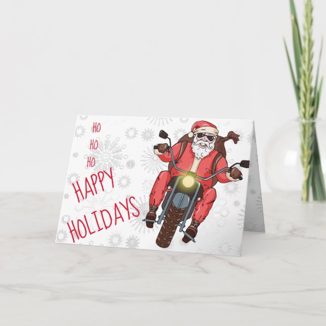 Cartão De Festividades Personalizar Papais noeis de Biker de Motocicleta  (Frente)
