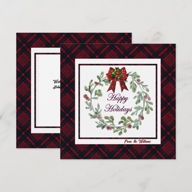 Cartão De Festividades Personalizar Xadrez Vermelha Feliz Feriados (Frente/Verso)