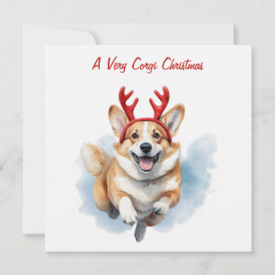 Cartão De Festividades Personalize Corgi de Natal com Ranchas de Reindeer