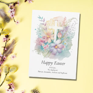 Cartão De Festividades Personalize Cruz Floral Pastel Páscoa Religiosa