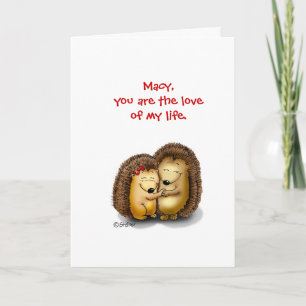 Cartão De Festividades Personalize with name - Hugging Hedgehogs