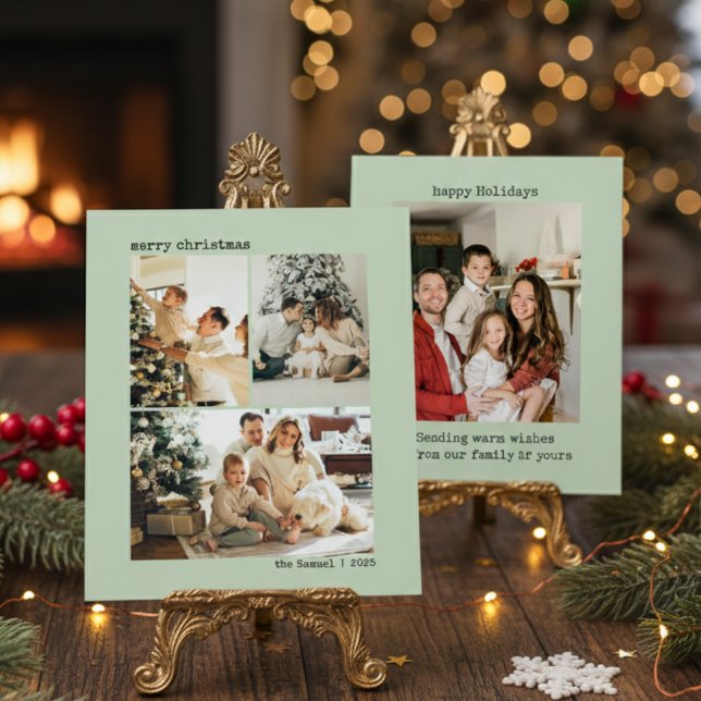 Cartão De Festividades Personalized 4 Family Photo Collage Olive (Criador carregado)