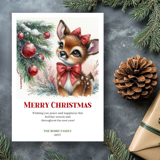 Cartão De Festividades Personalized Baby Fawn Winter Scene Watercolor   (Personalized Baby Fawn Winter Scene Watercolor Greeting Card

)