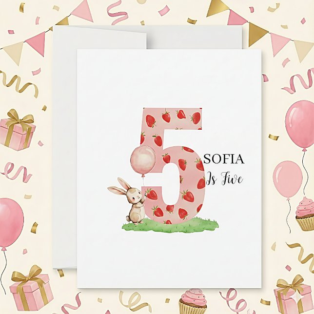 Cartão De Festividades Personalized Bunny 5th Birthday Card for Girls (Criador carregado)