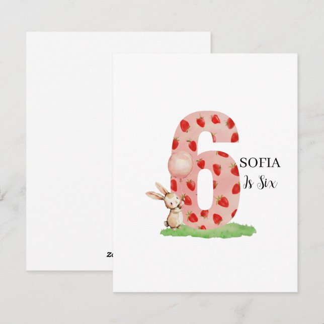 Cartão De Festividades Personalized Bunny 6th Birthday Card for Girls (Frente/Verso)