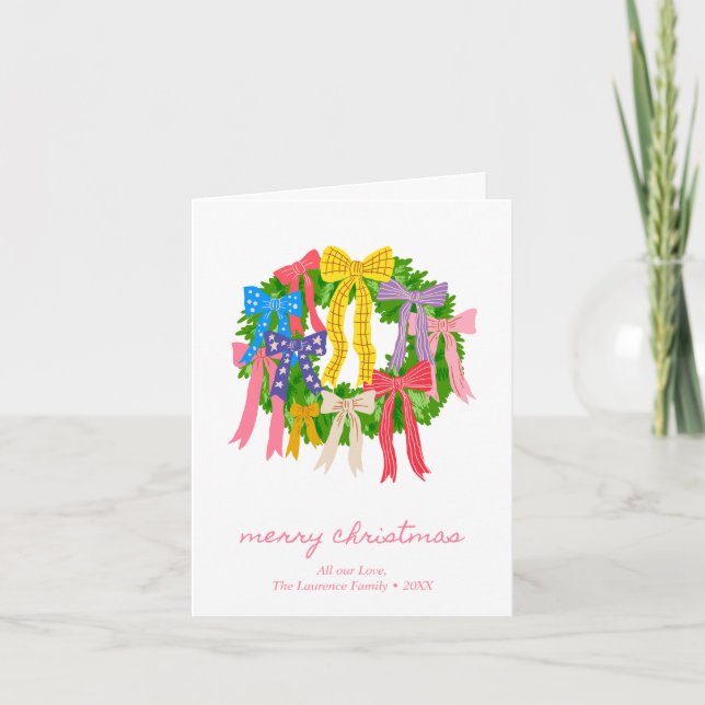 Cartão De Festividades Personalized Coquette Bow Wreath Blank Folded (Frente)