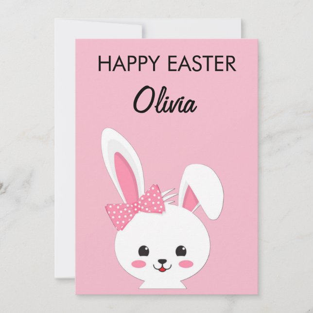 Cartão De Festividades Personalized Cute Bunny Easter Kids Custom Name (Frente)