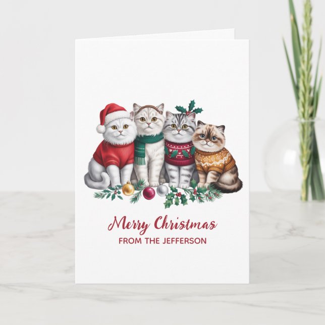 Cartão De Festividades Personalized Cute Christmas Cat Cats Holiday Card  (Frente)