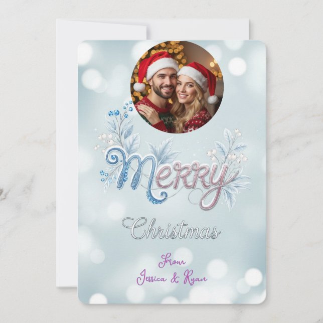 Cartão De Festividades Personalized Cute Couple Photo Christmas  (Frente)