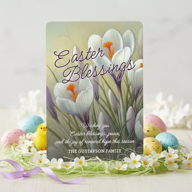 Cartão De Festividades Personalized Easter Blessings Crocus Floral Card (Criador carregado)