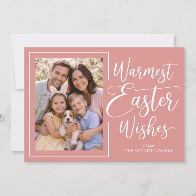 Cartão De Festividades Personalized Family Photo Happy Easter Coral Pink (Frente)