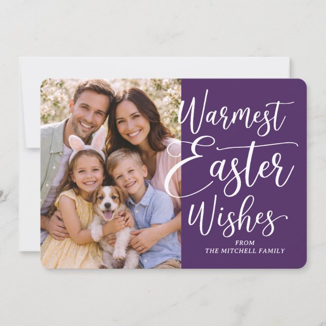 Cartão De Festividades Personalized Family Photo Happy Easter Dark Purple (Frente)