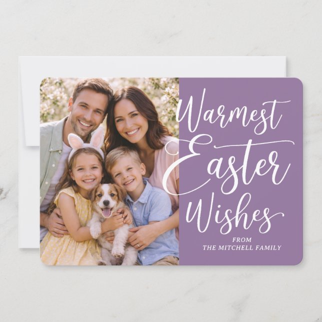 Cartão De Festividades Personalized Family Photo Happy Easter On Purple (Frente)