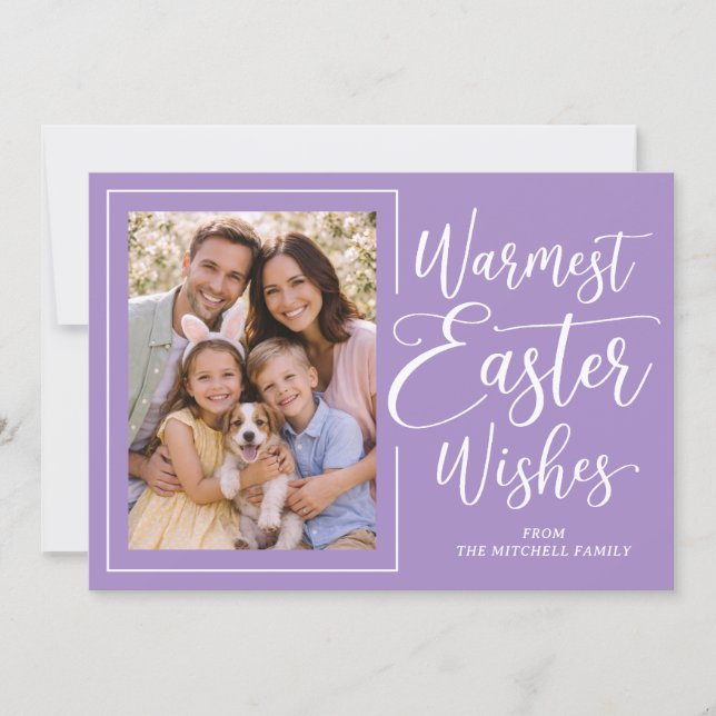 Cartão De Festividades Personalized Family Photo Happy Easter On Purple (Frente)
