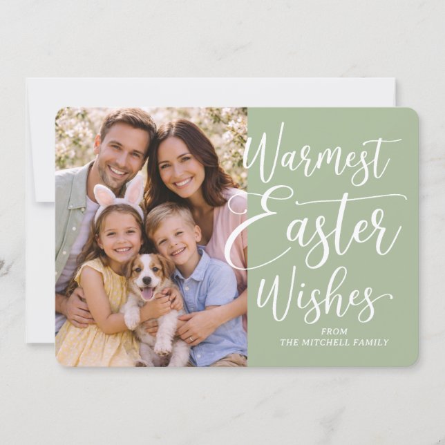 Cartão De Festividades Personalized Family Photo Happy Easter Sage Green (Frente)
