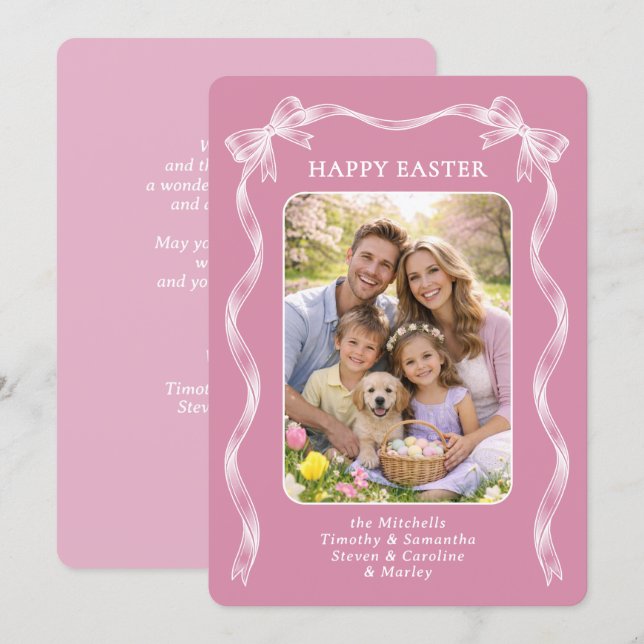 Cartão De Festividades Personalized Family Photo On Mauve Pink Easter (Frente/Verso)