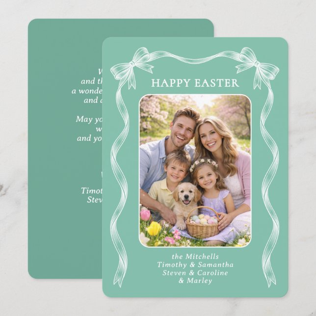 Cartão De Festividades Personalized Family Photo On Mauve Pink Easter (Frente/Verso)