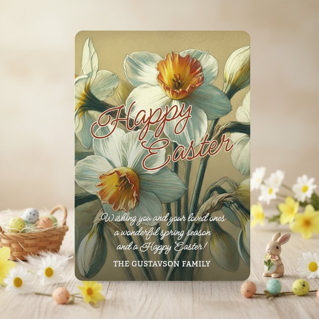 Cartão De Festividades Personalized Happy Easter Daffodil Floral Card (Criador carregado)