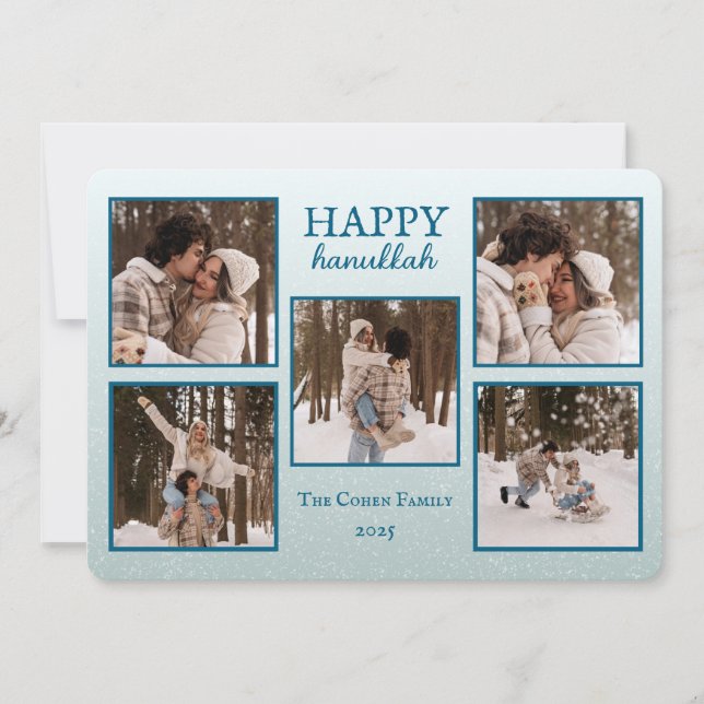 Cartão De Festividades Personalized Happy Hanukkah Card with Photos (Frente)