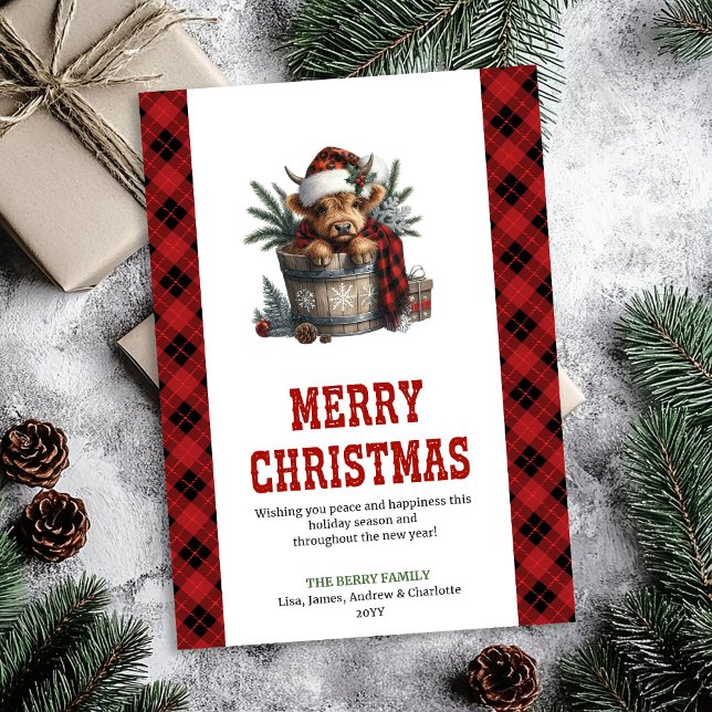 Cartão De Festividades Personalized highland cow Christmas greeting (Personalized highland cow Christmas greeting Holiday Card)
