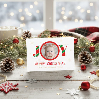 Cartão De Festividades Personalized Joy Christmas Photo