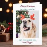 Cartão De Festividades Personalized Merry Christmas Dog Mom Pet Photo<br><div class="desc">Merry Christmas the the best dog mom ever ! Give Mom a cute and funny personalized pet photo card from her best friend. "Merry Christmas to the Best Mom Ever ~ From your favorite child . . . Love, your Dog" Personalize with the dog's name & favorite photo. Personalize the...</div>