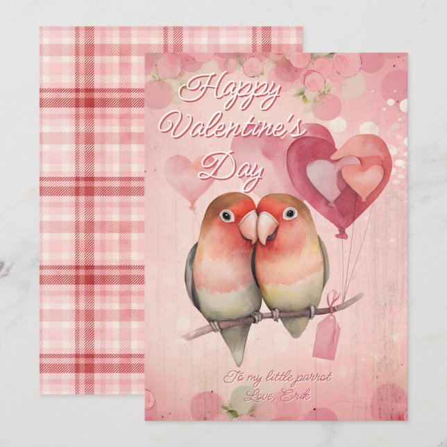 Cartão De Festividades Personalized Message Parrot Animal Valentines Day (Frente/Verso)