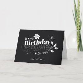 Cartão De Festividades Personalized Modern Black Floral December Birthday