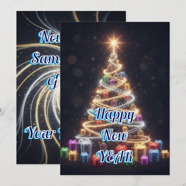 Cartão De Festividades Personalized Modern Tree New Year Holiday Card (Frente/Verso)