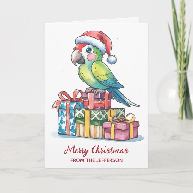 Cartão De Festividades Personalized Parrot with Santa Hat Christmas       (Frente)