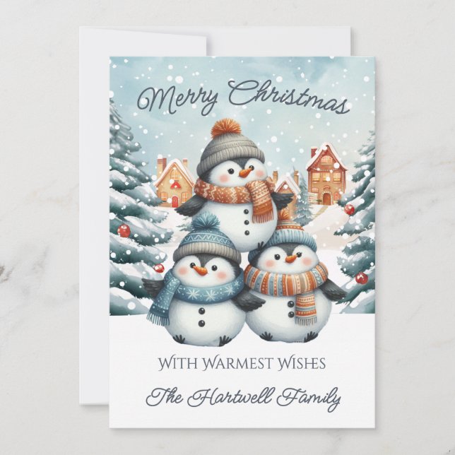Cartão De Festividades Personalized Penguin Flat Christmas (Frente)
