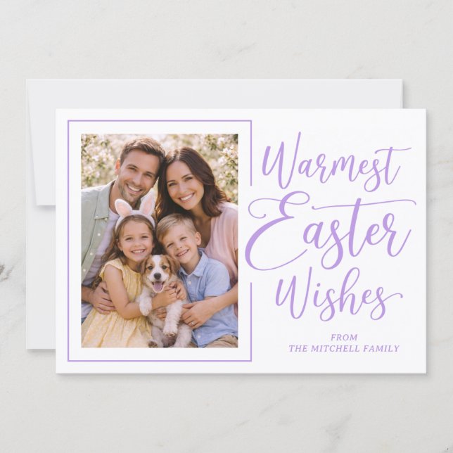 Cartão De Festividades Personalized Photo Violet On White Happy Easter (Frente)