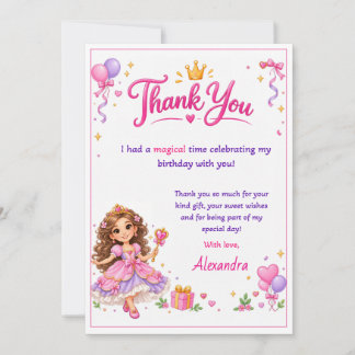 Cartão De Festividades Personalized Princess Birthday Thank You Card for