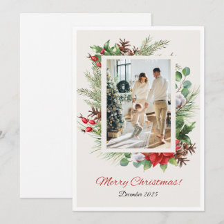 Cartão De Festividades Personalized Red & Green Floral Christmas Card 